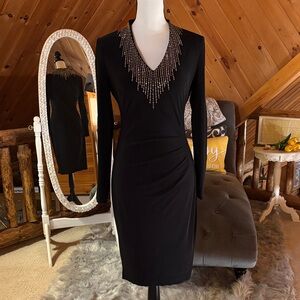 Elegant Black Dress with Beaded Neckline